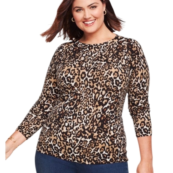 Talbots Sweaters - Talbots Leopard Print Audrey Extra Fine Merino Wool Crew Neck Sweater Size X 12P